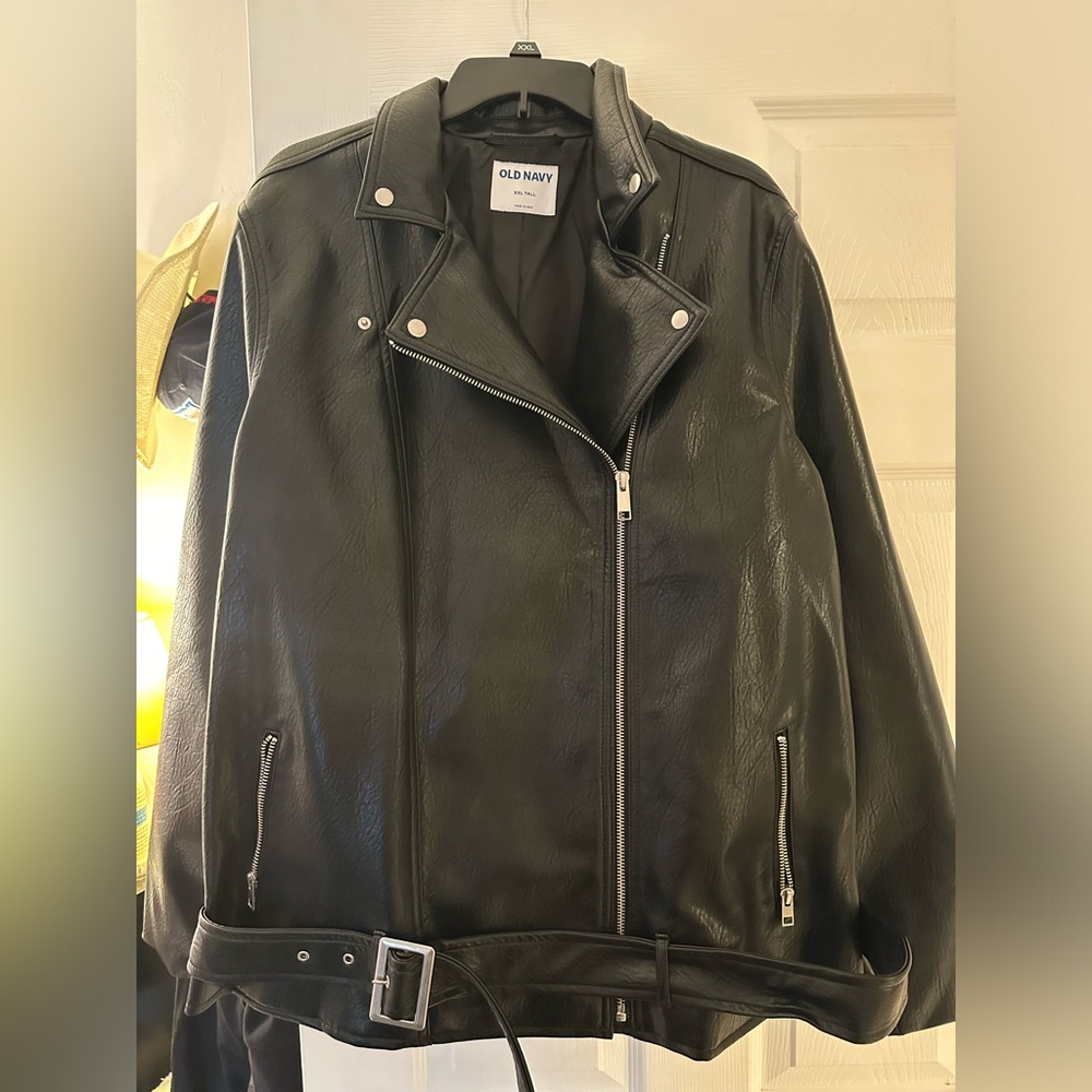 Faux Leather Belted Biker Jacket